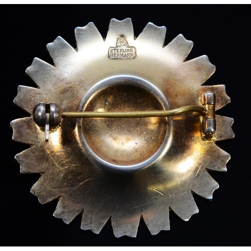 78 - Anton Michelsen, Denmark, sterling silver gilt and white enamel daisy brooch, 30mm, 10g