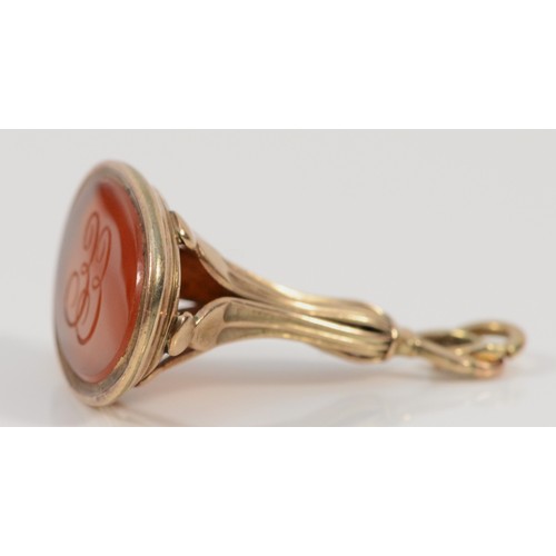 115 - A Georgian gold carnelian Intaglio wax seal fob, initials 