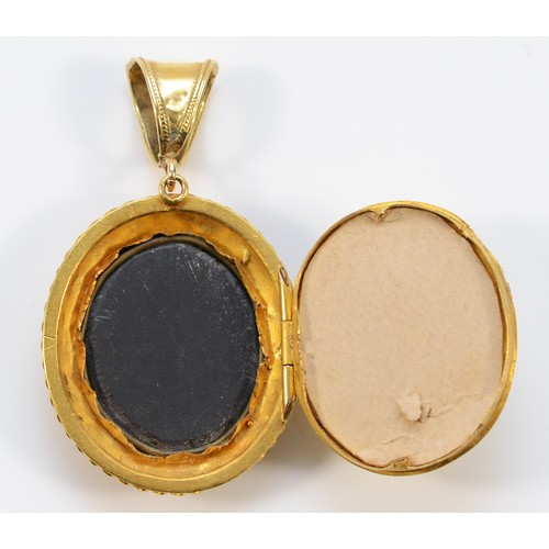 117 - An unmarked Victorian 18ct gold Pietra Dura pendant, locket back, 25mm x 22mm, 5g