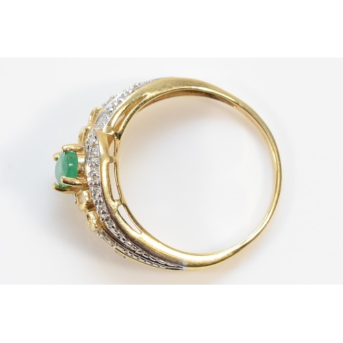 158 - A 585 gold emerald and vari cut diamond dress ring, P 1/2, 3.3g