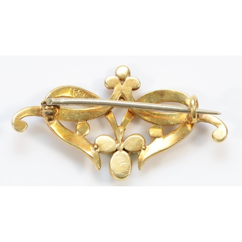 192 - A 15ct gold late Victorian turquoise and seed pearl brooch, circa 1880, 35mm, 3.5g