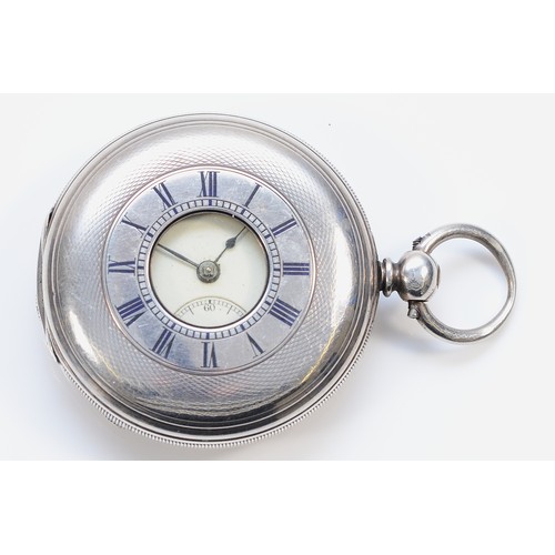 215 - A Victorian silver fusee half hunter pocket watch, London 1877, white enamel dial, numbered movement... 