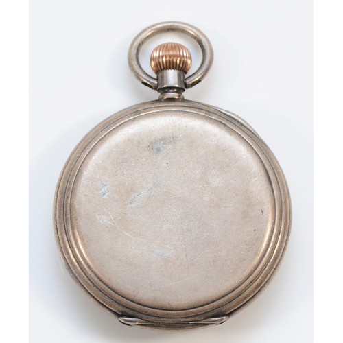 216 - Longines, a silver key less wind half hunter pocket watch, London import 1926, blue enamel Arabic nu... 