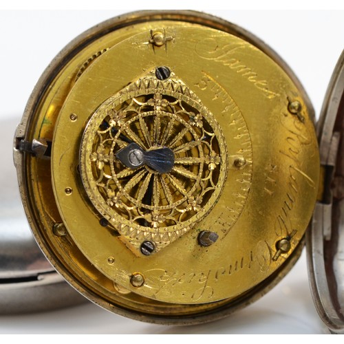 218 - A George III silver pair cased club-foot verge or 'Ormskirk' escapement pocket watch, by James Rylan... 