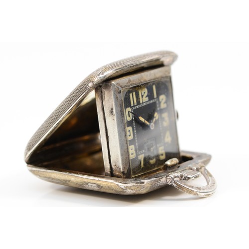 209 - Sapho, an Art Deco silver travelling purse watch, Birmingham 1933, black dial with Arabic numerals, ... 