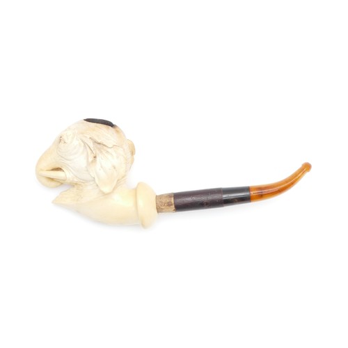 245 - An early 20th century meerschaum smoking pipe, having carved bowl in the form of an elephants head, ... 