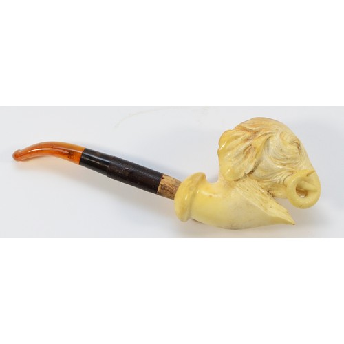 245 - An early 20th century meerschaum smoking pipe, having carved bowl in the form of an elephants head, ... 