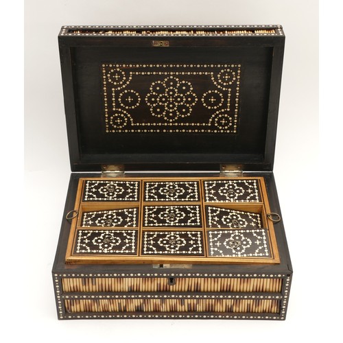 251 - A mid 20th century Anglo-Indian ivorine and porcupine rectangular quill box, with fitted interior co... 