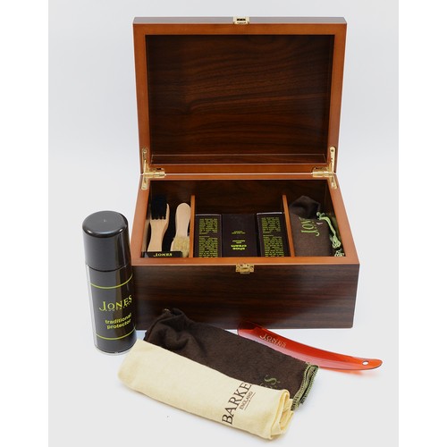 263 - A Jones Bootmaker mahogany shoe polish kit, unused, 14 x 28 x 22cm.