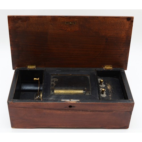 An early 20th Century mahogany cased music box, the hinged cover ...