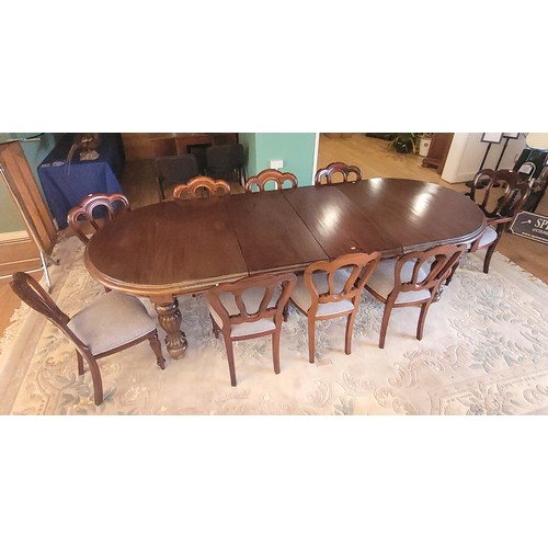 382 - A 20th Century mahogany dining suite, comprising wind-out dining table, having moulded edge circular... 