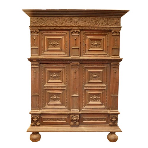 384 - A Dutch carved oak 'Zeeuwse Kast' or court cupboard, 17th century style, the rectangular moulded cor... 