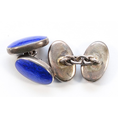 10 - A pair of 925 silver and lapis lazuli cuff links, makers mark MW, with Murray Ward for Liberty box, ... 