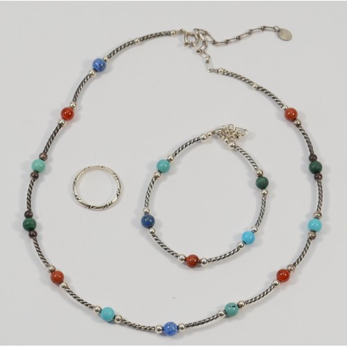 20 - Carolyn Pollack, a 925 silver gemset beaded necklace with matching bracelet, together with a 925 sil... 