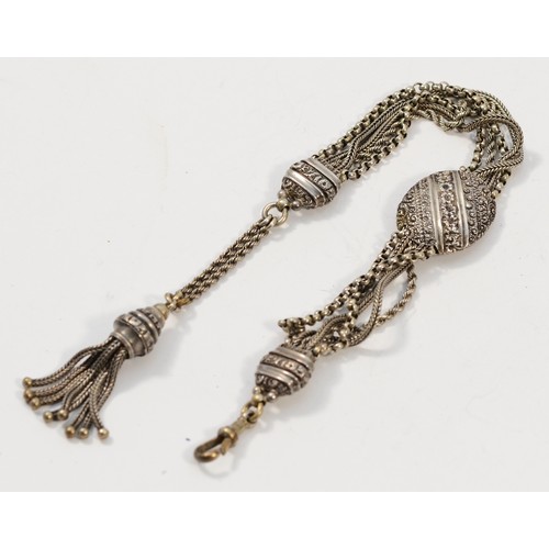 49 - A Victorian silver Albertina chain with a slider, 24g