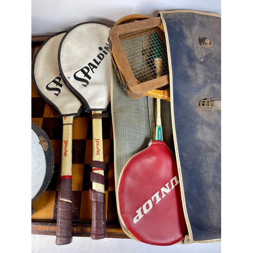 Four tennis rackets, to include, two Spalding, together with a large ...