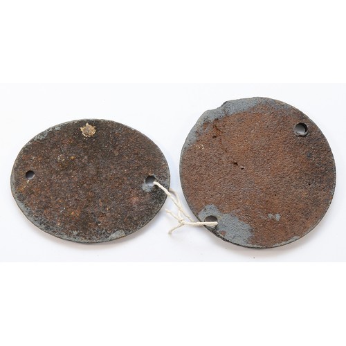 12 - Two small cast iron coach plates- Gen. repaired (Gorton 11/1951) and rebodied Horwich 1972