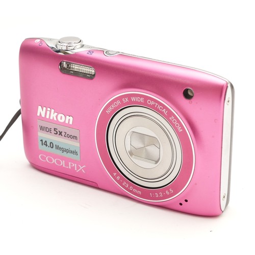 A Nikon Coolpix S3100 digital camera, in pink.