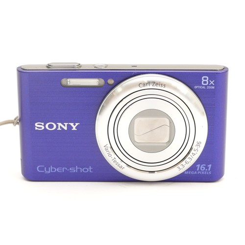 A Sony Cybershot Steadyshot DSC-W730 digital camera, in purple.
