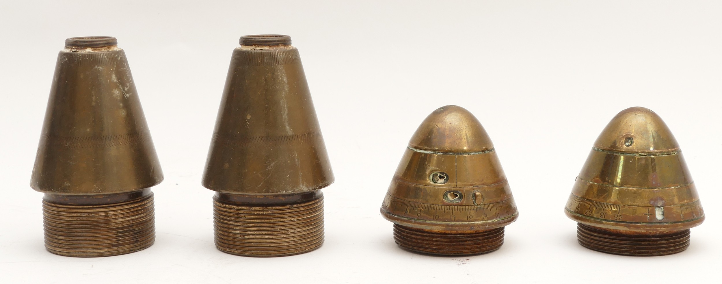 WWI-WWII four shell fuses, including the No. 80 MKVII, patented 2166 ...