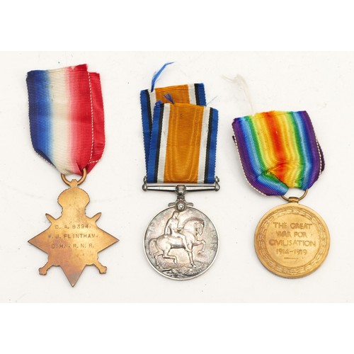 651 - WWI trio of the 1914-1915 Star, War and Victory medals, presented to D. A. 8394. W. J. Flintham. D.H... 