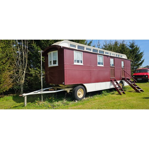 180 - Showman's Caravan, c.1950/60, typical three bay layout with adult bedroom to the front, with bed and... 