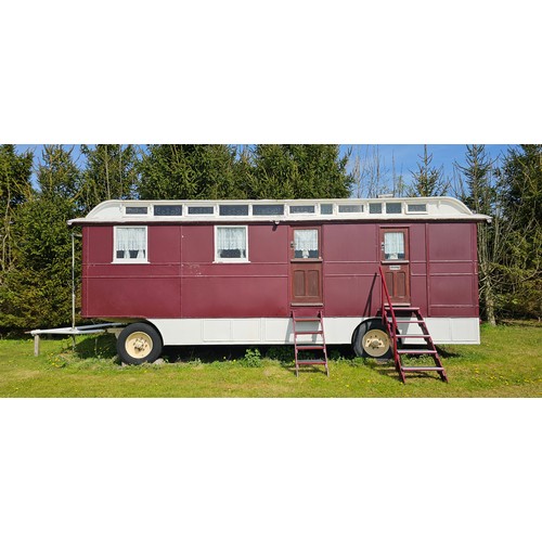 180 - Showman's Caravan, c.1950/60, typical three bay layout with adult bedroom to the front, with bed and... 