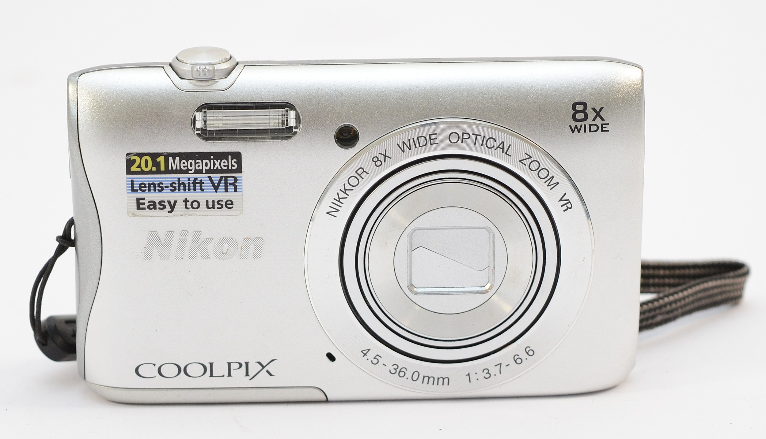 A Nikon Coolpix S3700 digital camera, in silver.