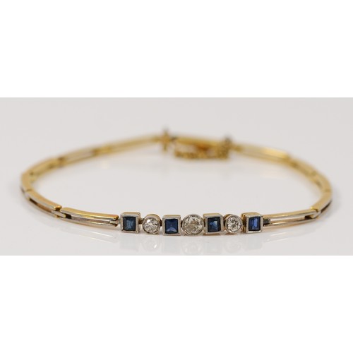 An unmarked 18ct gold Art Deco panel bracelet, milgrain collet set old ...