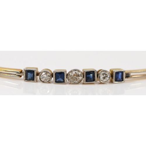 An unmarked 18ct gold Art Deco panel bracelet, milgrain collet set old ...