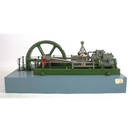 A Clarkson of York twin cylinder 2 x 2 compressed air mill stationary engine, mounted on a display stand, 46 x 30 x 21cm, together with a set of three blue prints, dated 1969.
Built by A.H. Bellamy, Leeds S.M.E.E.