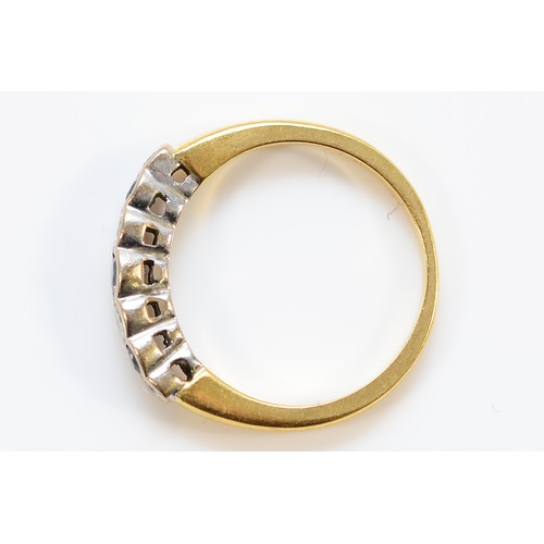 34 - An 18ct gold sapphire and diamond half eternity ring, J, 2.9g