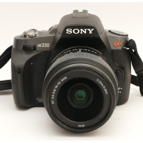 A Sony a330 DSLR camera, with a f/3.5-5.6 18-55mm, in original box.