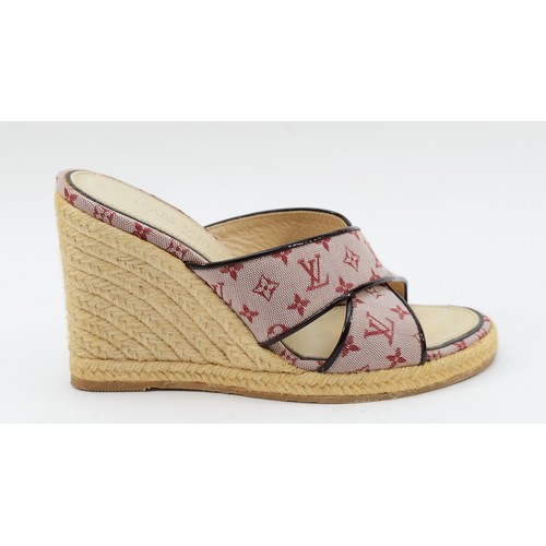 Louis Vuitton Isola/Helios pink monogram and rope wedge mule, heel 4 ...