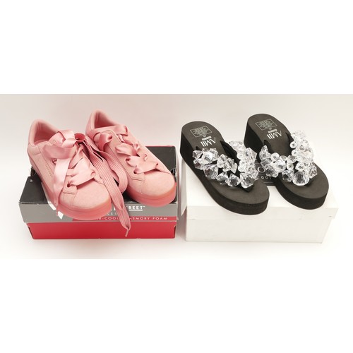 Skecher Street, leather trainer pumps, pink with ribbon laces, new in ...