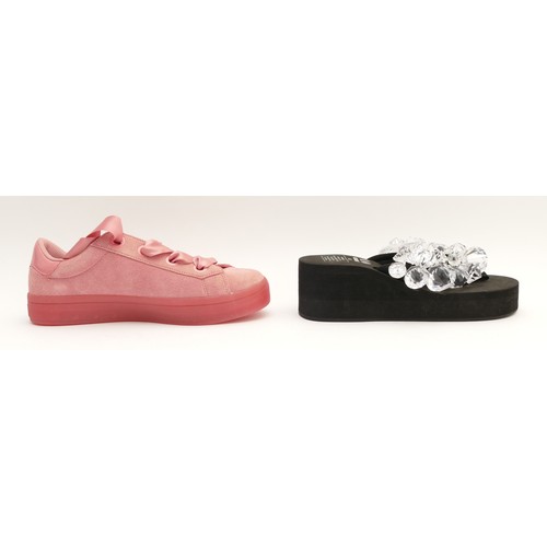 Skecher Street, leather trainer pumps, pink with ribbon laces, new in ...