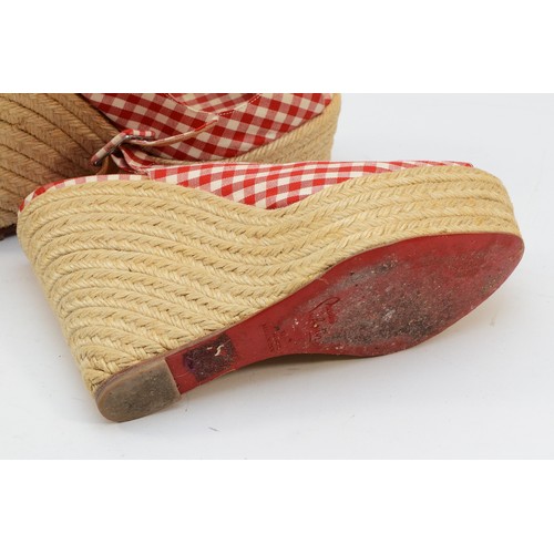Christian Louboutin red sole red gingham rope espadrille, heel 5