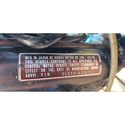 301 - 1970 Honda CL175. Registration number VOD 916J. Frame number CL175 6006722. Engine number CL175E 600... 