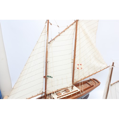 Three scratch built model ships, to include, a gaff-rigged yacht, 84cm ...