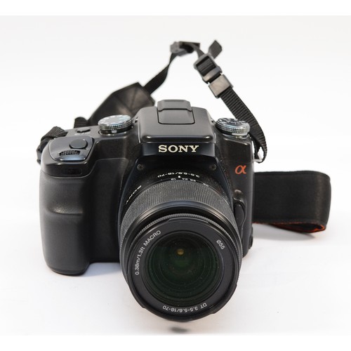 A Sony A100 digital camera, with Sony f/3.5-5.6 18-70mm lens.