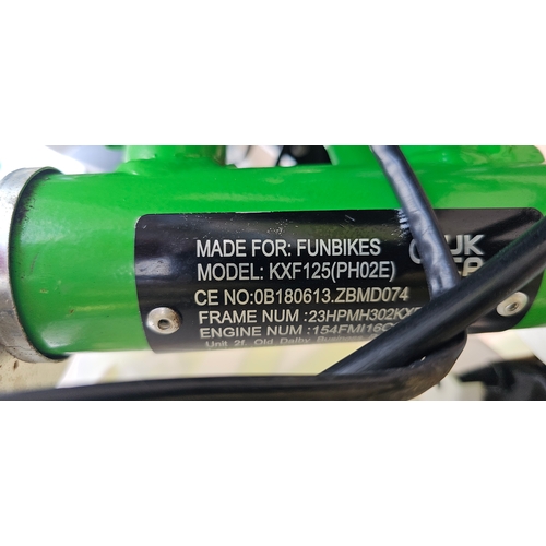 289 - Funbikes KXF125 pit bike, 120cc. Frame number 23HPMH302KXF125 163. Engine number 154FMI16C04817.
In ... 