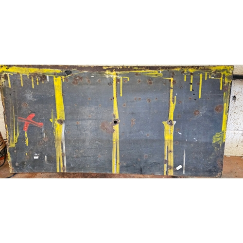 32 - A vitreous enamel black and yellow check sign, 46 x 91cm