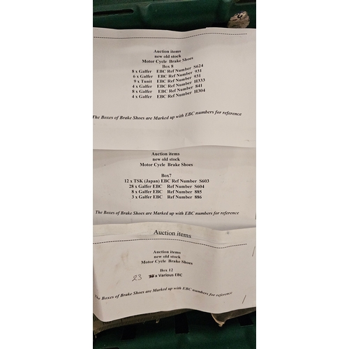 132 - Three crates of motorcycle brake shoes, see list