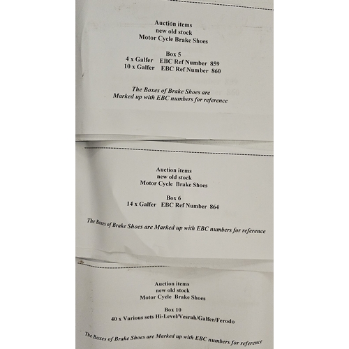 133 - Three crates of motorcycle brake shoes, see list