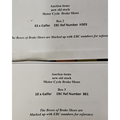 134 - Two crates of motorcycle brake shoes, see list