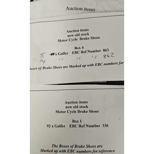 136 - Two crates of motorcycle brake shoes, see list