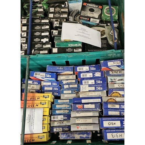 137 - Two crates of motorcycle brake shoes, see list