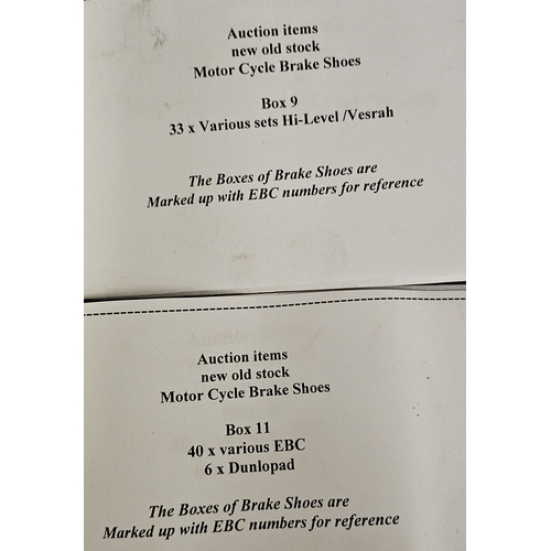 137 - Two crates of motorcycle brake shoes, see list