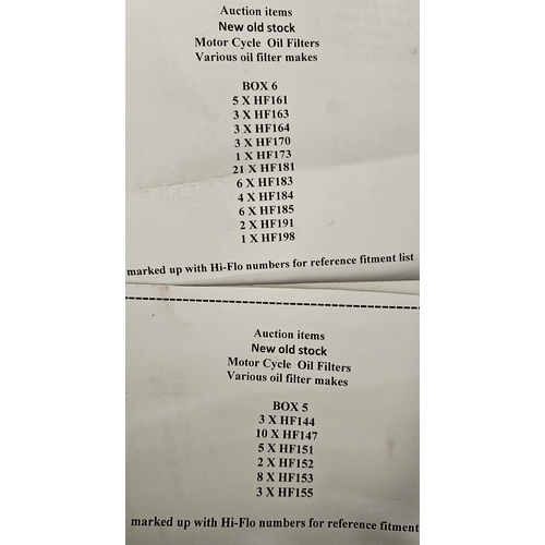 142 - Two crates of motorcycle oil filters, see list