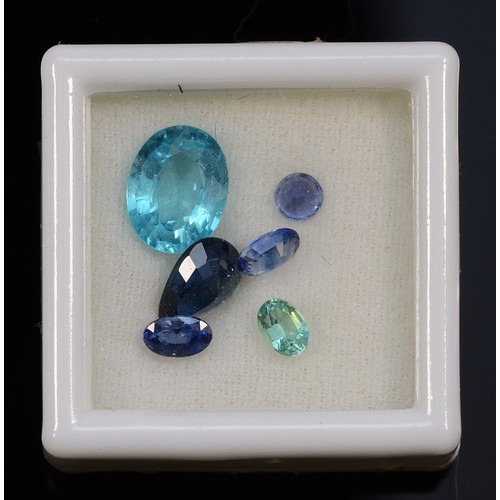 36 - An oval cut blue gemstone, probably blue topaz, measures 48.87ct on the Gemscale 125 Dendritics, 25m... 